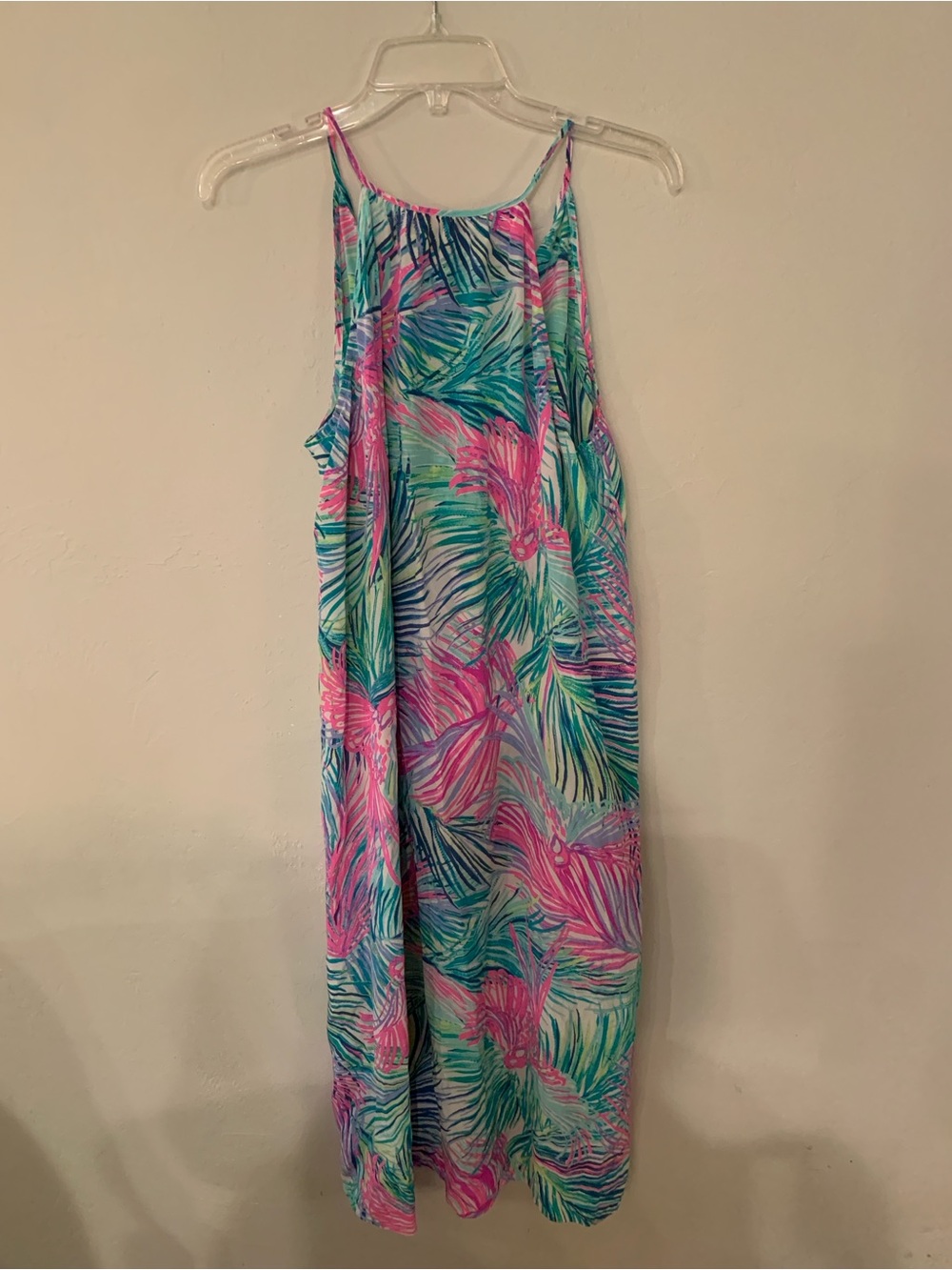 Lilly Pulitzer Silk Pink, Teal & Blue Tropical Palm Branch Print Midi Dress M - Picture 5 of 9